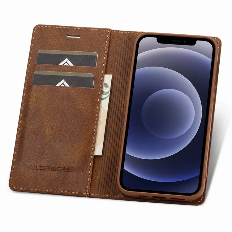 Lc. Case de Teléfono de Cierre Automático Magnético Imeeke Para Iphone 12 Mini 5.4 Pulgadas, Bloqueo a Prueba de Golpes RFID PU Cuero Para la Billetera de la Billetera de la Billetera - Marrón