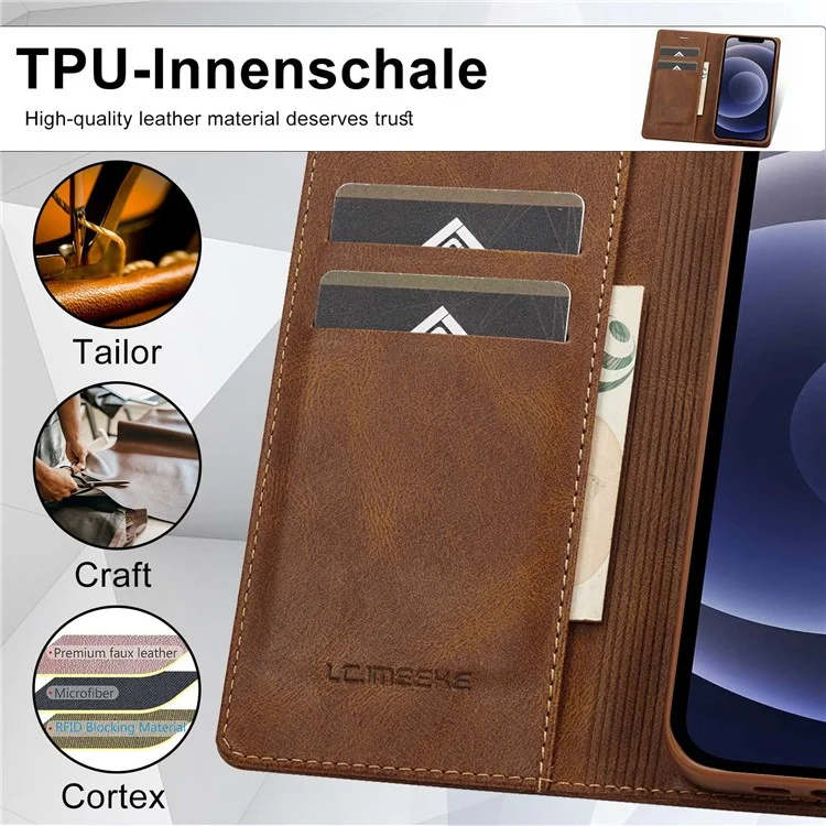 Lc. Case de Teléfono de Cierre Automático Magnético Imeeke Para Iphone 12 Mini 5.4 Pulgadas, Bloqueo a Prueba de Golpes RFID PU Cuero Para la Billetera de la Billetera de la Billetera - Marrón