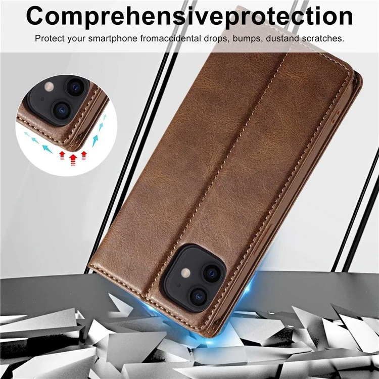 Lc. Case de Teléfono de Cierre Automático Magnético Imeeke Para Iphone 12 Mini 5.4 Pulgadas, Bloqueo a Prueba de Golpes RFID PU Cuero Para la Billetera de la Billetera de la Billetera - Marrón