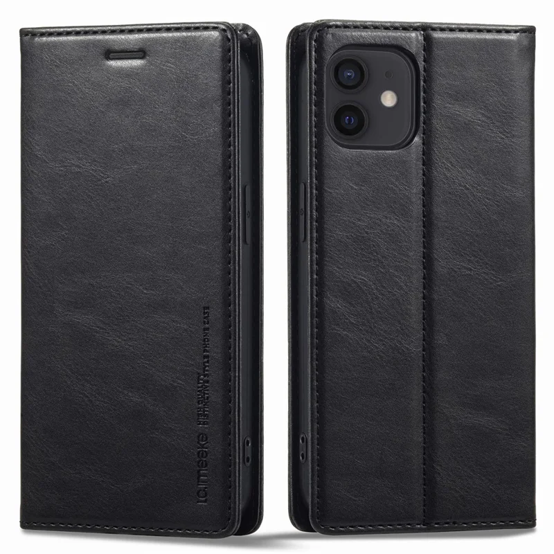 LC.IMEEKE Magnetic Auto Closing Phone Case For iPhone 12 mini 5.4 inch, Shockproof RFID Blocking PU Leather Cell Phone Wallet Stand Cover - Black