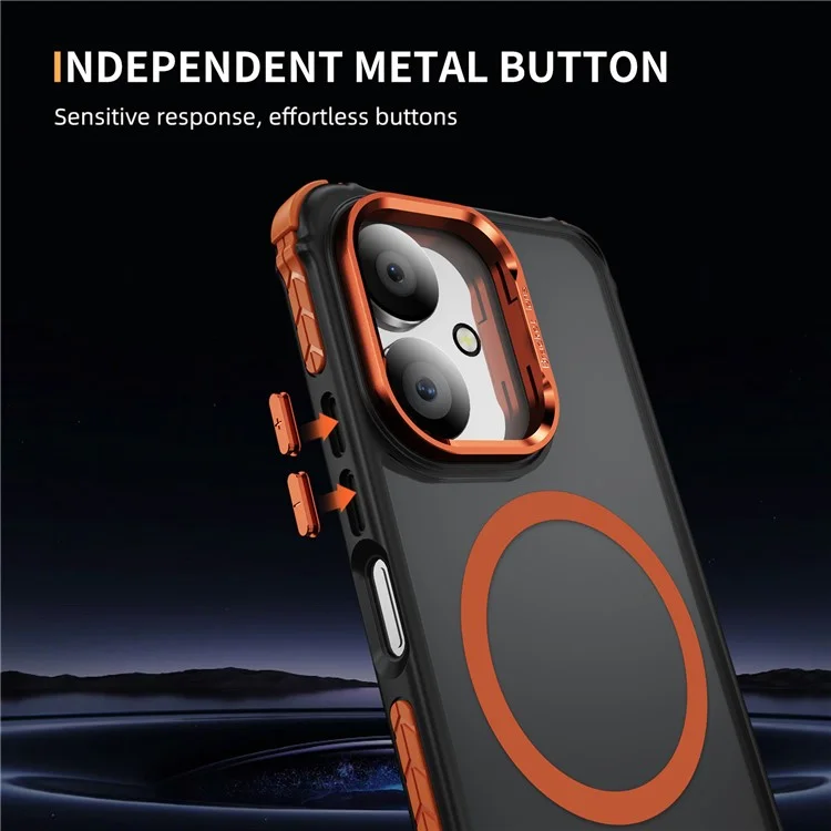 Capa de Telefone Fosca para Xiaomi Redmi 13C 5G / 13C 4G / 13R 5G / Poco M6 5G Capa Magnética com Suporte de Lente - Laranja
