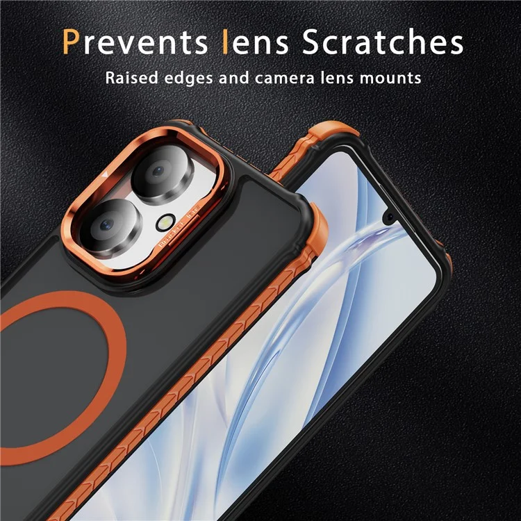 Capa de Telefone Fosca para Xiaomi Redmi 13C 5G / 13C 4G / 13R 5G / Poco M6 5G Capa Magnética com Suporte de Lente - Laranja