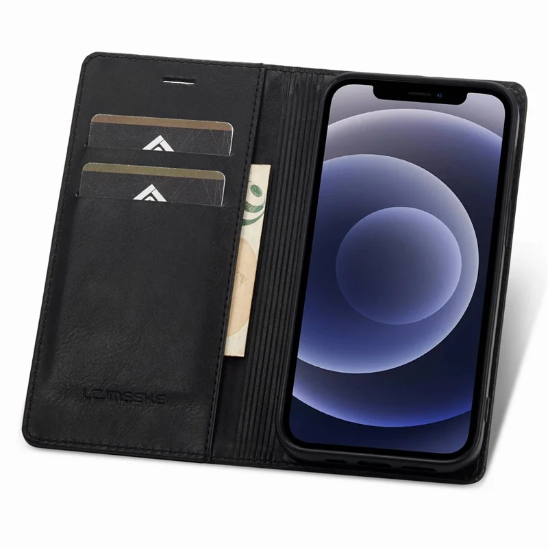 LC.IMEEKE For iPhone 11 6.1 inch RFID Blocking Cell Phone Case PU Leather Wallet Stand Magnetic Auto-absorbed Protective Phone Cover - Black