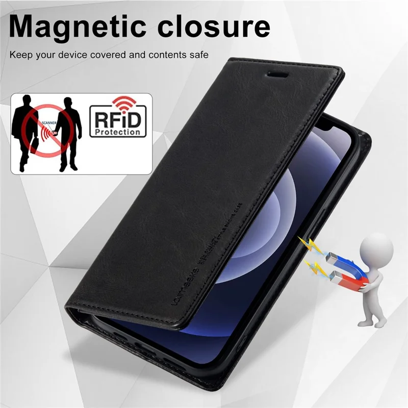 LC.IMEEKE For iPhone 11 6.1 inch RFID Blocking Cell Phone Case PU Leather Wallet Stand Magnetic Auto-absorbed Protective Phone Cover - Black