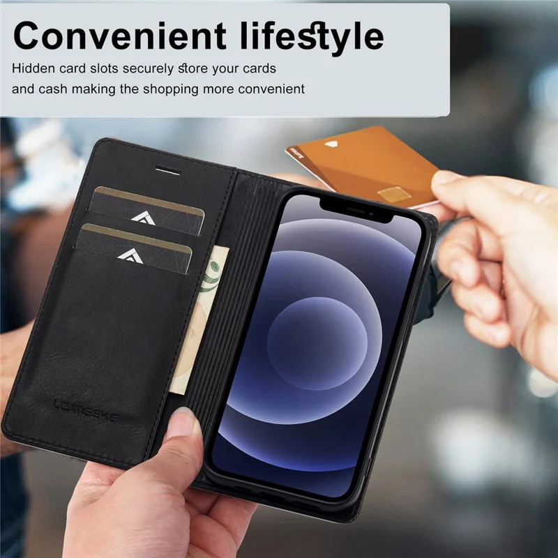 LC.IMEEKE For iPhone 11 6.1 inch RFID Blocking Cell Phone Case PU Leather Wallet Stand Magnetic Auto-absorbed Protective Phone Cover - Black