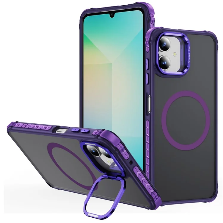 Per Samsung Galaxy A06 Custodia con Supporto per Obiettivo Opaco Custodia Posteriore per Telefono Compatibile con MagSafe - Viola