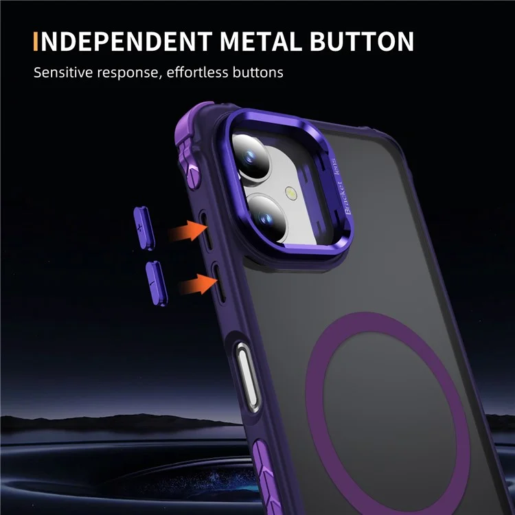 Per Samsung Galaxy A06 Custodia con Supporto per Obiettivo Opaco Custodia Posteriore per Telefono Compatibile con MagSafe - Viola