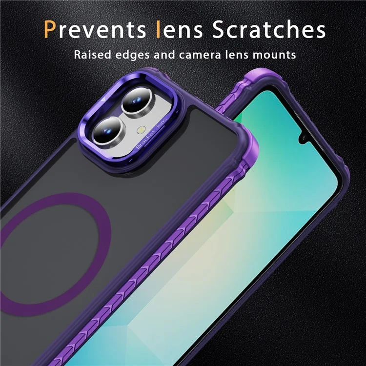Per Samsung Galaxy A06 Custodia con Supporto per Obiettivo Opaco Custodia Posteriore per Telefono Compatibile con MagSafe - Viola