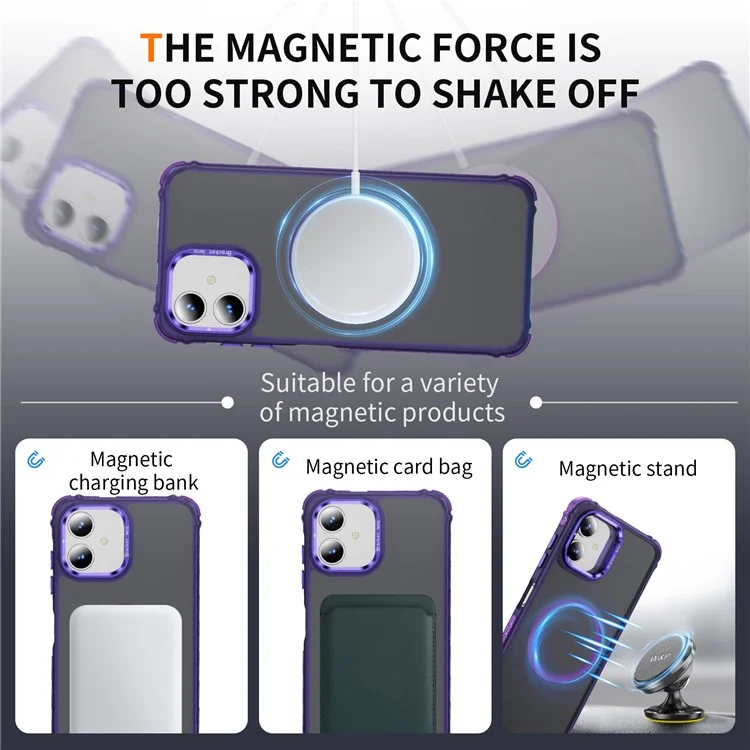 Per Samsung Galaxy A06 Custodia con Supporto per Obiettivo Opaco Custodia Posteriore per Telefono Compatibile con MagSafe - Viola