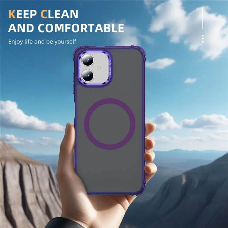 Per Samsung Galaxy A06 Custodia con Supporto per Obiettivo Opaco Custodia Posteriore per Telefono Compatibile con MagSafe - Viola