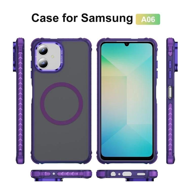 Per Samsung Galaxy A06 Custodia con Supporto per Obiettivo Opaco Custodia Posteriore per Telefono Compatibile con MagSafe - Viola