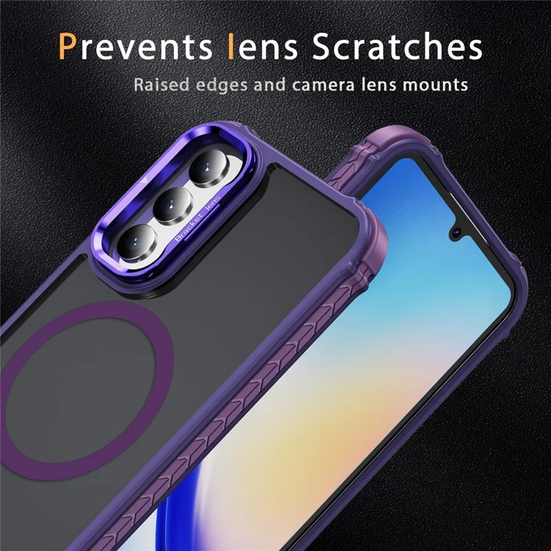 For Samsung Galaxy A34 5G Case with Lens Kickstand Matte Phone Back Cover Compatible with MagSafe - Purple