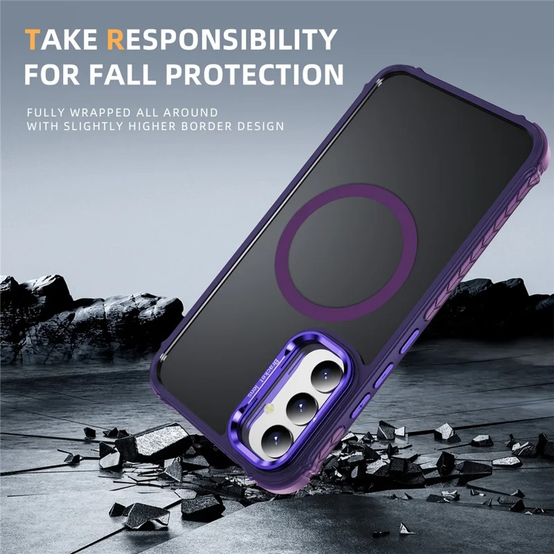 For Samsung Galaxy A34 5G Case with Lens Kickstand Matte Phone Back Cover Compatible with MagSafe - Purple