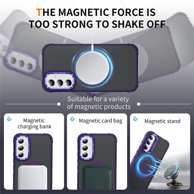 For Samsung Galaxy A34 5G Case with Lens Kickstand Matte Phone Back Cover Compatible with MagSafe - Purple