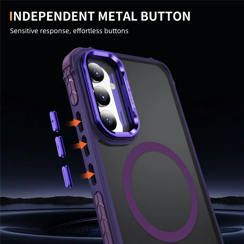 For Samsung Galaxy A34 5G Case with Lens Kickstand Matte Phone Back Cover Compatible with MagSafe - Purple