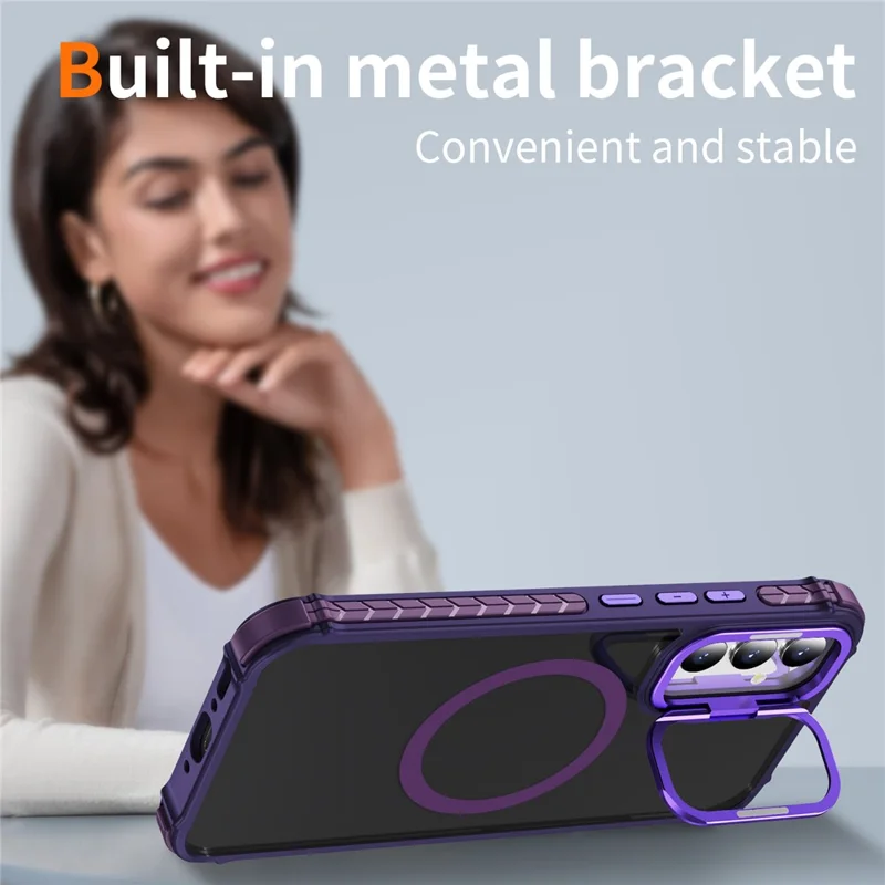 For Samsung Galaxy A34 5G Case with Lens Kickstand Matte Phone Back Cover Compatible with MagSafe - Purple