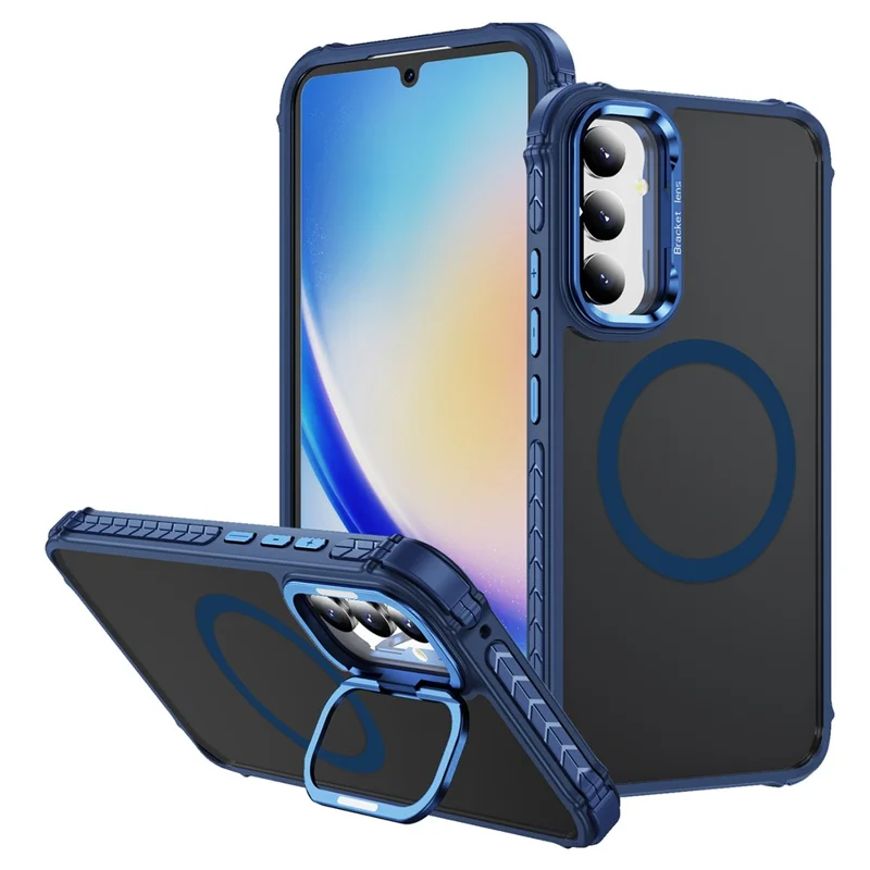 For Samsung Galaxy A34 5G Case with Lens Kickstand Matte Phone Back Cover Magnetic Case - Blue