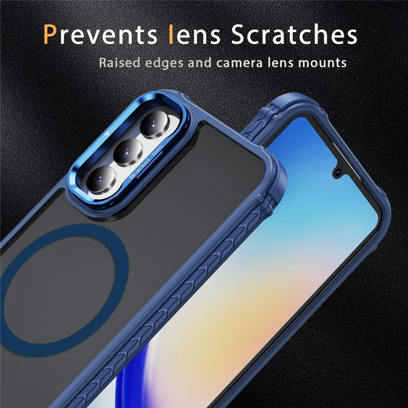 For Samsung Galaxy A34 5G Case with Lens Kickstand Matte Phone Back Cover Magnetic Case - Blue