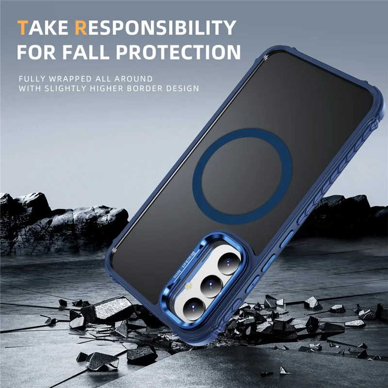 For Samsung Galaxy A34 5G Case with Lens Kickstand Matte Phone Back Cover Magnetic Case - Blue