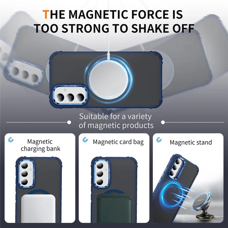 For Samsung Galaxy A34 5G Case with Lens Kickstand Matte Phone Back Cover Magnetic Case - Blue