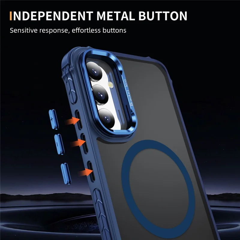 For Samsung Galaxy A34 5G Case with Lens Kickstand Matte Phone Back Cover Magnetic Case - Blue