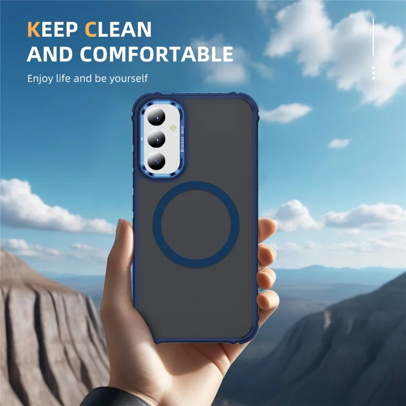 For Samsung Galaxy A34 5G Case with Lens Kickstand Matte Phone Back Cover Magnetic Case - Blue