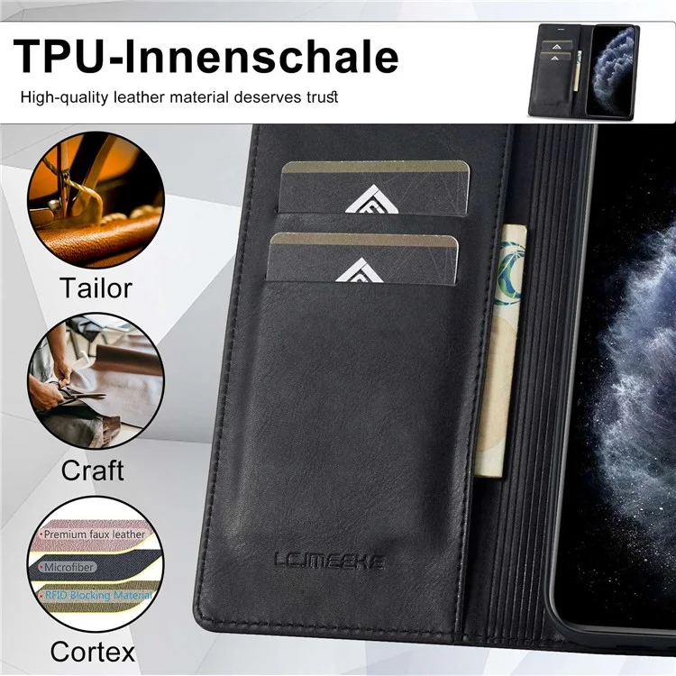 LC.IMEEKE Anti-drop Phone Cover For iPhone 11 Pro 5.8 inch, RFID Blocking Magnetic Auto Closing Phone Flip Leather Wallet Case Stand - Black