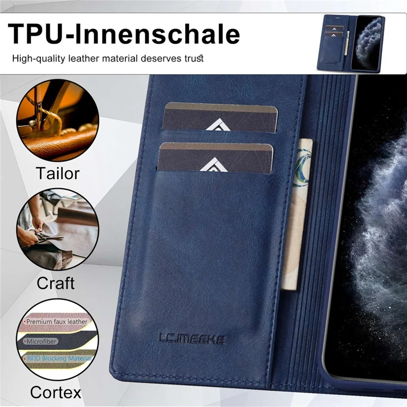 LC.IMEEKE Anti-drop Phone Cover For iPhone 11 Pro 5.8 inch, RFID Blocking Magnetic Auto Closing Phone Flip Leather Wallet Case Stand - Blue