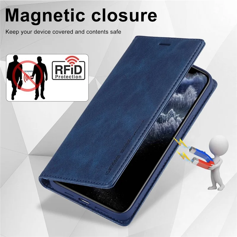LC.IMEEKE Anti-drop Phone Cover For iPhone 11 Pro 5.8 inch, RFID Blocking Magnetic Auto Closing Phone Flip Leather Wallet Case Stand - Blue