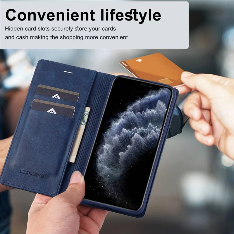 LC.IMEEKE Anti-drop Phone Cover For iPhone 11 Pro 5.8 inch, RFID Blocking Magnetic Auto Closing Phone Flip Leather Wallet Case Stand - Blue