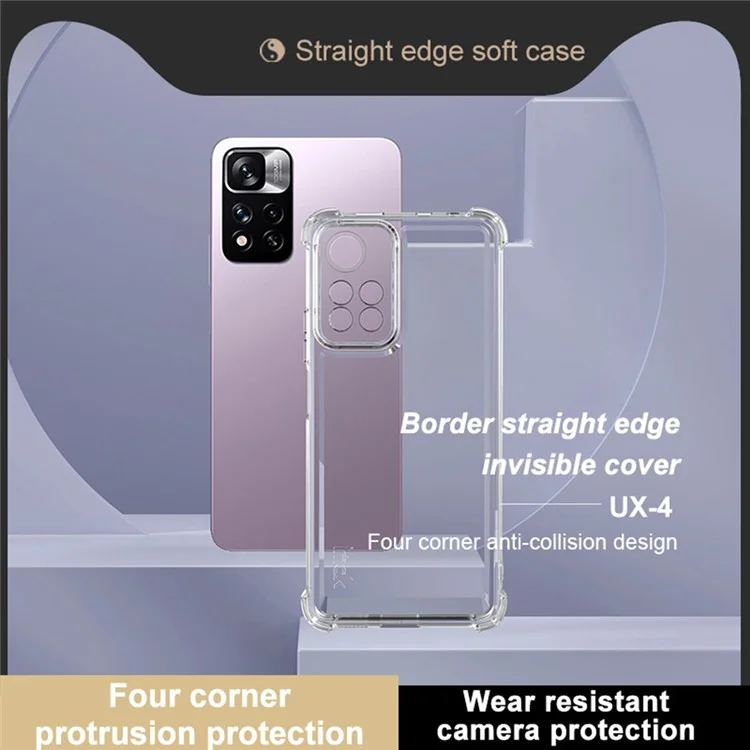 IMAK UX-4 Series TPU Case for Xiaomi Redmi Note 11 Pro+ 5G / Note 11 Pro 5G (China) (Mediatek) / Poco X4 NFC Straight Frame Clear Phone Cover