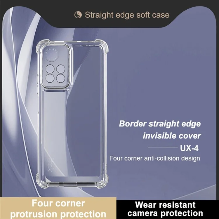 IMAK UX-4 Series TPU Case for Xiaomi Redmi Note 11 Pro+ 5G / Note 11 Pro 5G (China) (Mediatek) / Poco X4 NFC Straight Frame Clear Phone Cover