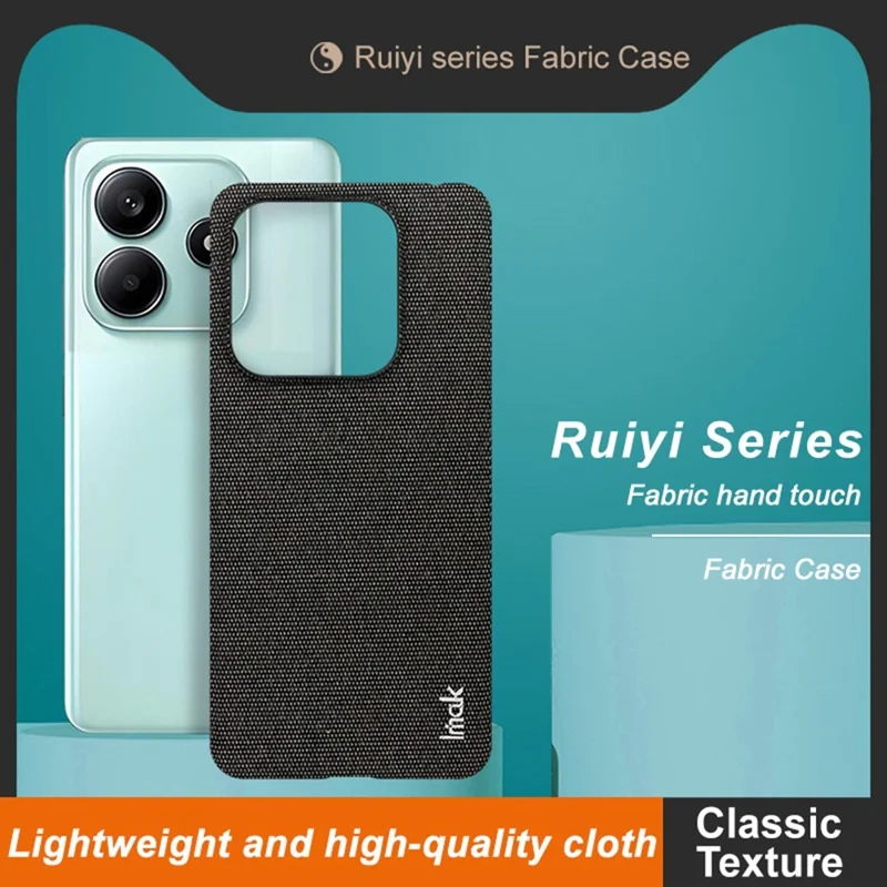 IMAK Ruiyi Series for Xiaomi Poco M7 Pro 5G / Redmi Note 14 5G Case Fabric Texture Leather+PC Phone Back Cover - Black