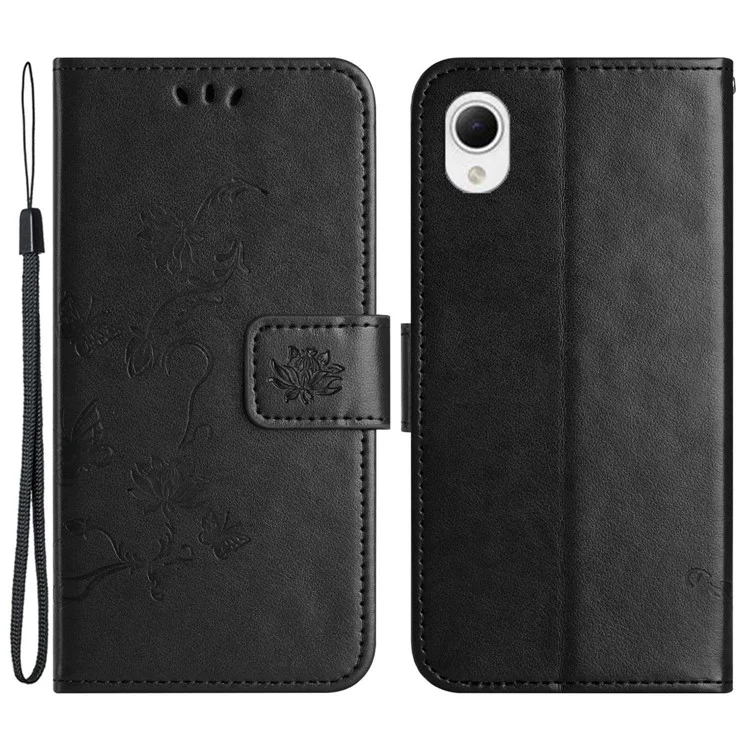 Custodia Per Telefono Per Samsung Galaxy A23e / A23S, Portafoglio di Copertura Del Telefono Antidrotellico in Pelle Con Fiore di Farfalla Con Cinghia Con Cinturino - Nero