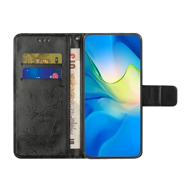 Custodia Per Telefono Per Samsung Galaxy A23e / A23S, Portafoglio di Copertura Del Telefono Antidrotellico in Pelle Con Fiore di Farfalla Con Cinghia Con Cinturino - Nero