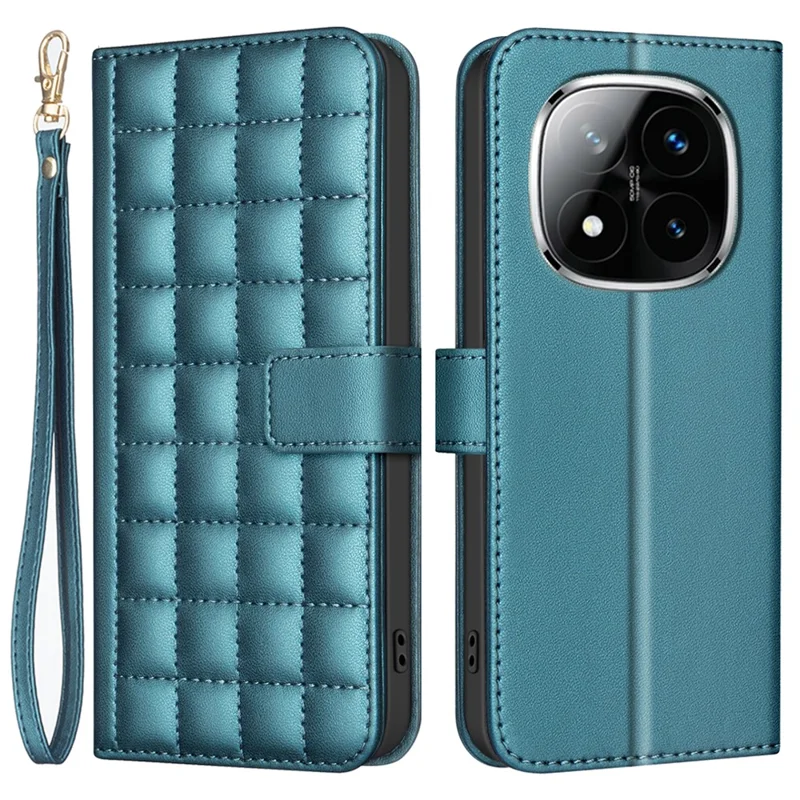 BINFEN COLOR for Xiaomi Redmi Note 14 Pro 4G Leather Case Wallet Square Grid Phone Cover - Green