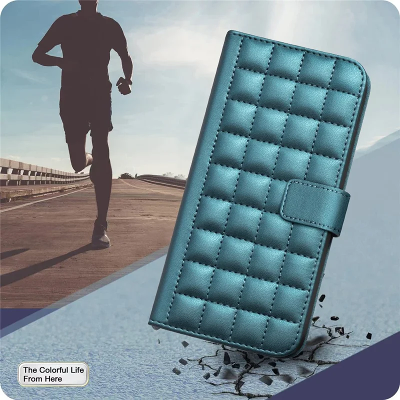 BINFEN COLOR for Xiaomi Redmi Note 14 Pro 4G Leather Case Wallet Square Grid Phone Cover - Green