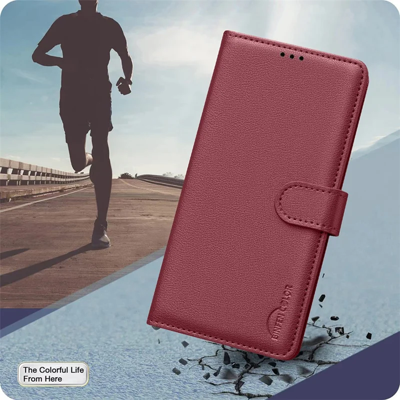 BINFEN COLOR BF32 Capa Carteira de Couro com Bloqueio RFID para Xiaomi Redmi Note 14 Pro 4G - Vermelho