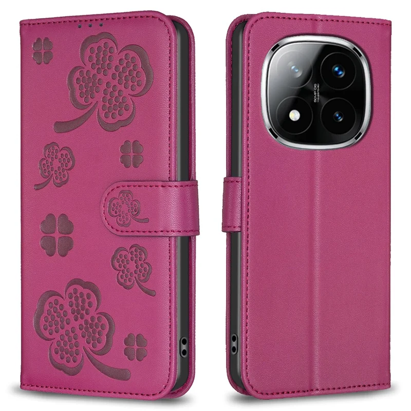Étui pour Xiaomi Redmi Note 14 Pro 4G Motif Trèfle Portefeuille Support Vue Cuir Housse de Téléphone - Rose