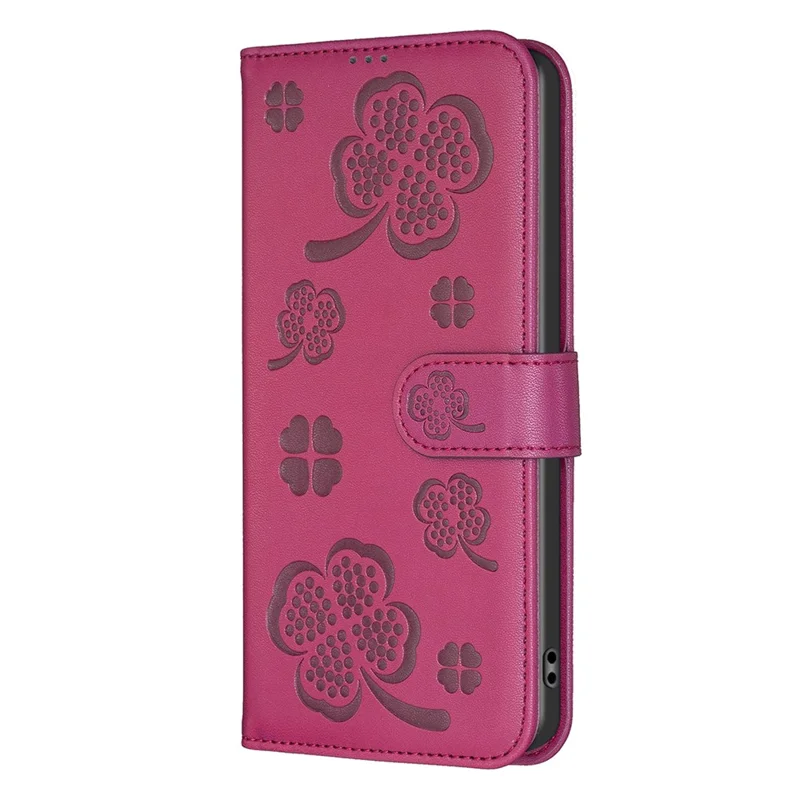 Étui pour Xiaomi Redmi Note 14 Pro 4G Motif Trèfle Portefeuille Support Vue Cuir Housse de Téléphone - Rose