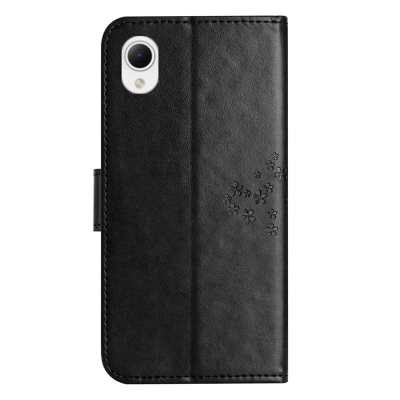 For Samsung Galaxy A23e / A23s PU Leather Phone Case Imprinted Owl Tree Pattern Wallet Stand Magnetic Clasp Cover - Black