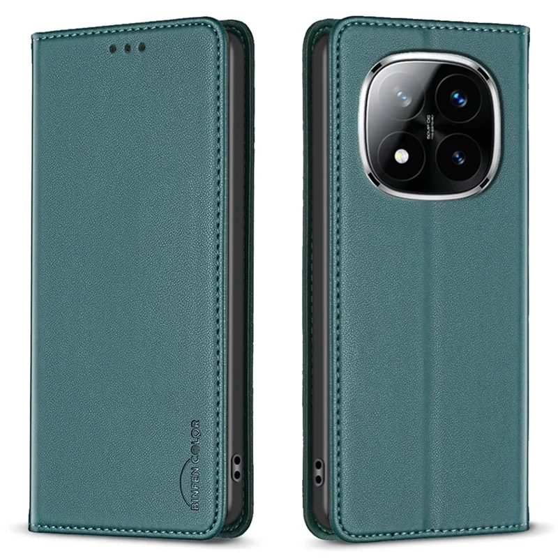 BINFEN COLOR BF18 For Xiaomi Redmi Note 14 Pro 4G Leather Case Card Slots Phone Cover - Green