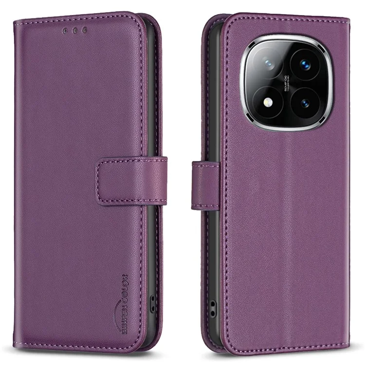 BINFEN COLOR BF17 For Xiaomi Redmi Note 14 Pro 4G Case Wallet Folio Flip Leather Cover - Dark Purple