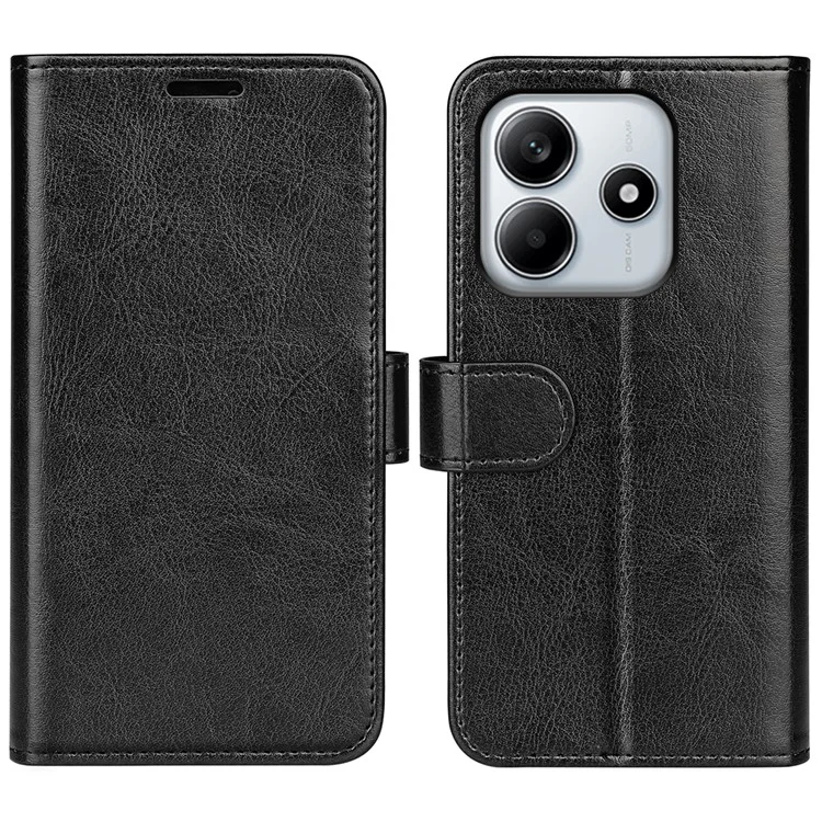 Für Xiaomi Redmi Note 14 4G Wallet Case Crazy Horse Textur Ständer Leder Handyhülle - Schwarz