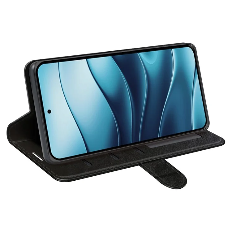 Für Xiaomi Redmi Note 14 4G Wallet Case Crazy Horse Textur Ständer Leder Handyhülle - Schwarz