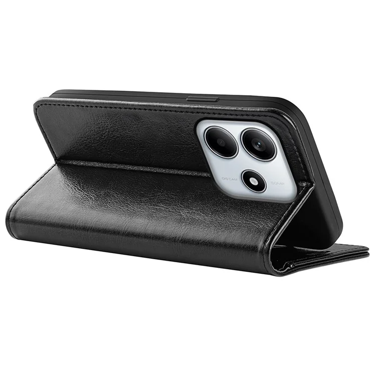 Für Xiaomi Redmi Note 14 4G Wallet Case Crazy Horse Textur Ständer Leder Handyhülle - Schwarz