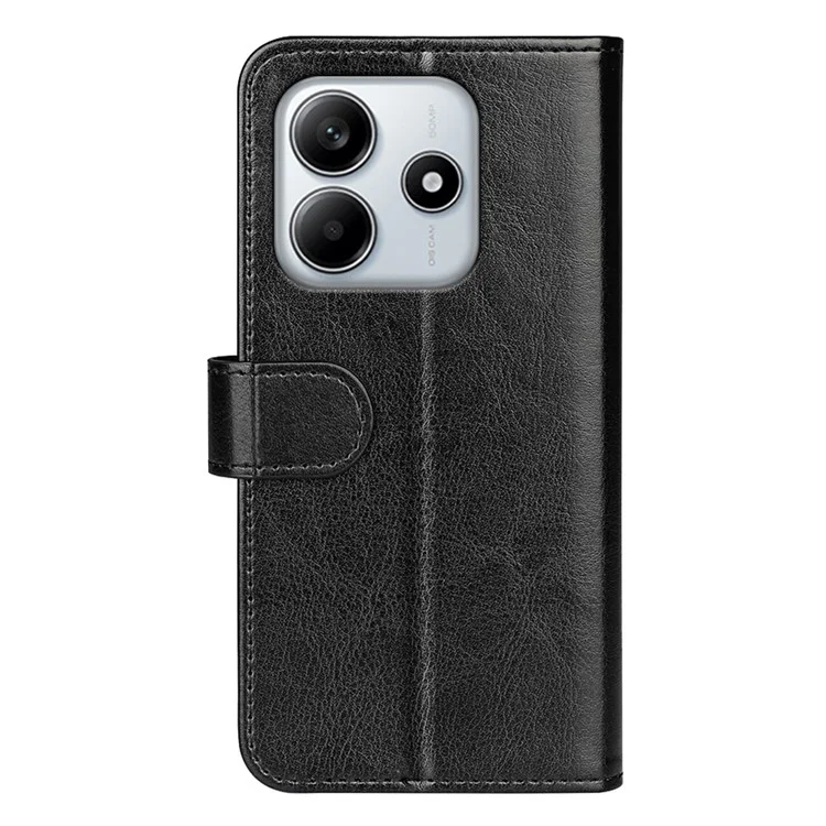 Für Xiaomi Redmi Note 14 4G Wallet Case Crazy Horse Textur Ständer Leder Handyhülle - Schwarz