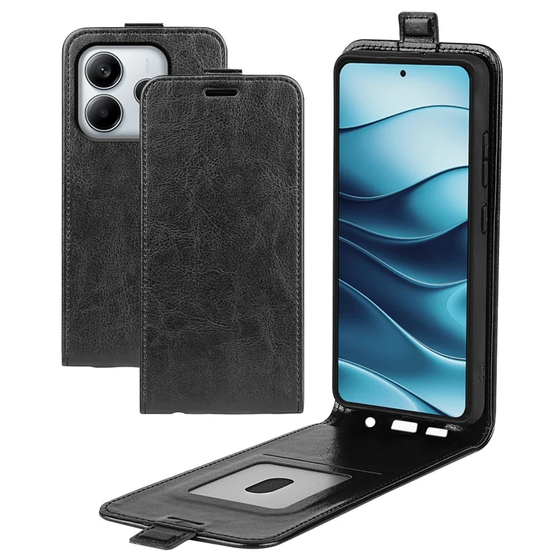 For Xiaomi Redmi Note 14 4G (163.25mm) Case with Card Slots Vertical Flip Leather Phone Cover - Black