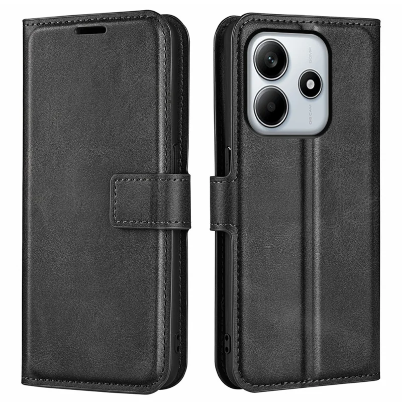 For Xiaomi Redmi Note 14 4G (163.25mm) Stand Case Anti-Scratch Calf Texture Leather Phone Cover - Black