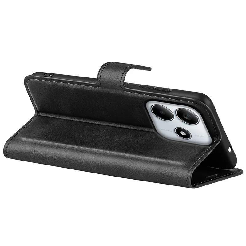 For Xiaomi Redmi Note 14 4G (163.25mm) Stand Case Anti-Scratch Calf Texture Leather Phone Cover - Black